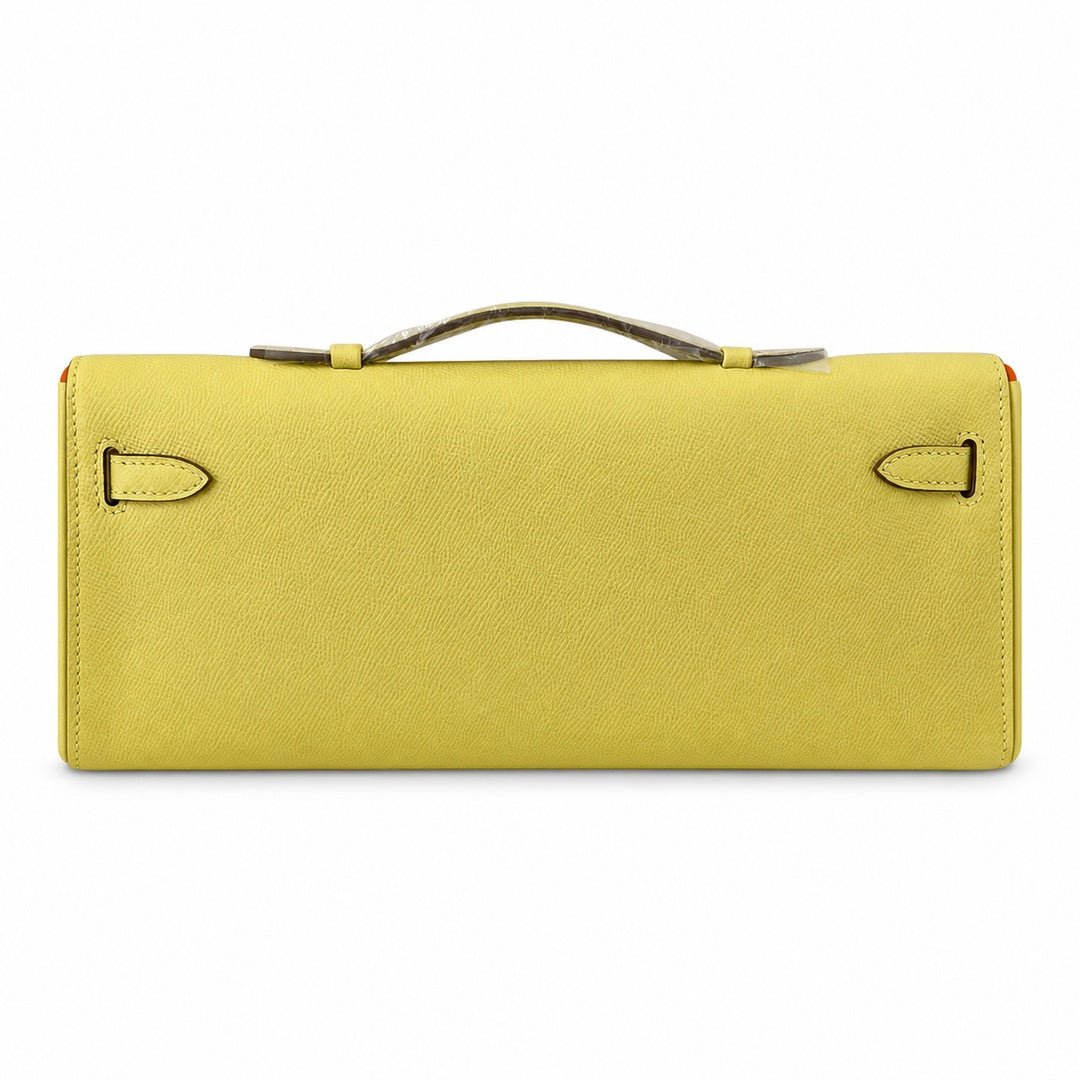 Kelly cut 31 handbag Epsom chick yellow Silver Buckle — Polished Compact Clutch