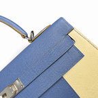 Kelly 32cm Epsom Leather 10 Craie Milkshake White R2 Blue Agate Bright Blue Top Handmade — Polished Structured Handbag