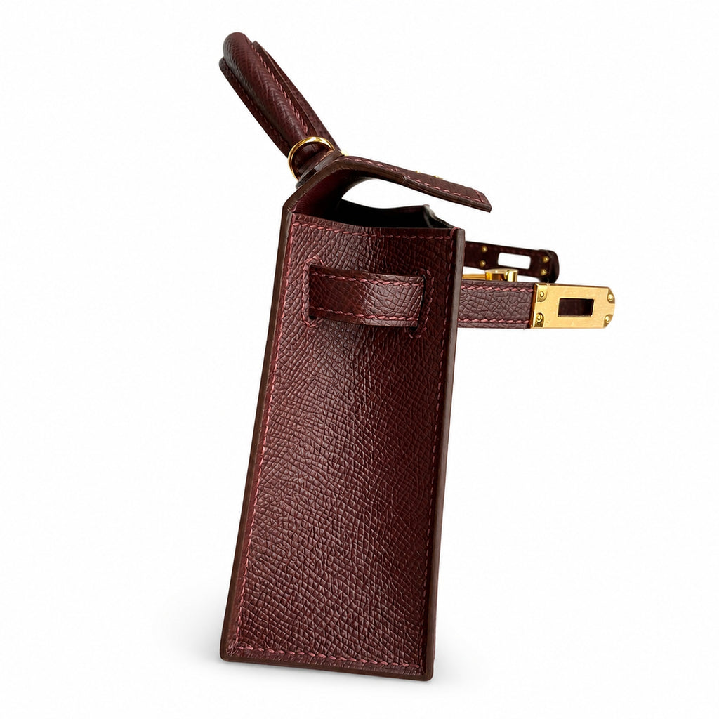 handmade Mini Kelly II 19cm imported Epsom Leather Hermès Red Gold Buckle — Elegant Compact Carry Style