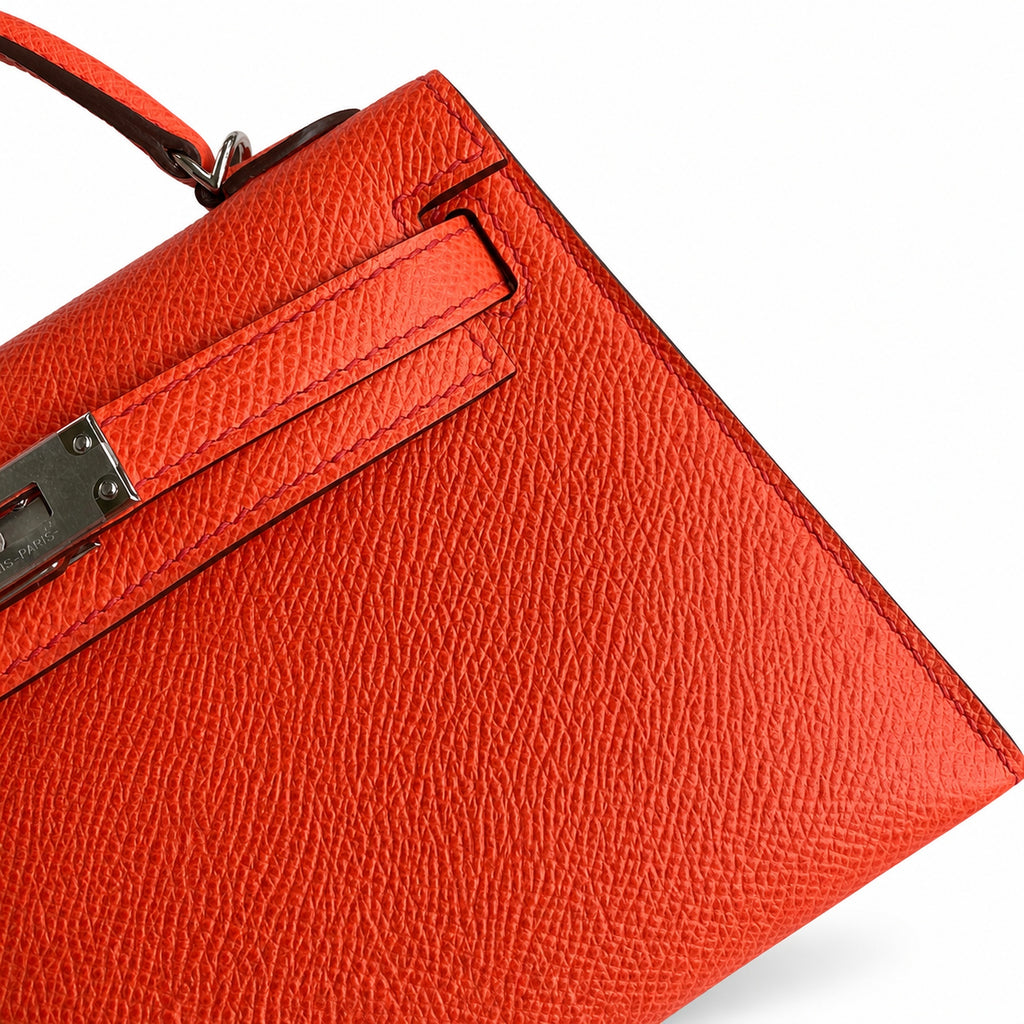 handmade Mini Kelly II 19cm imported Epsom Leather Texas Pink Silver Buckle — Compact Top-Handle Bag