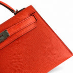 handmade Mini Kelly II 19cm imported Epsom Leather Texas Pink Silver Buckle — Compact Top-Handle Bag