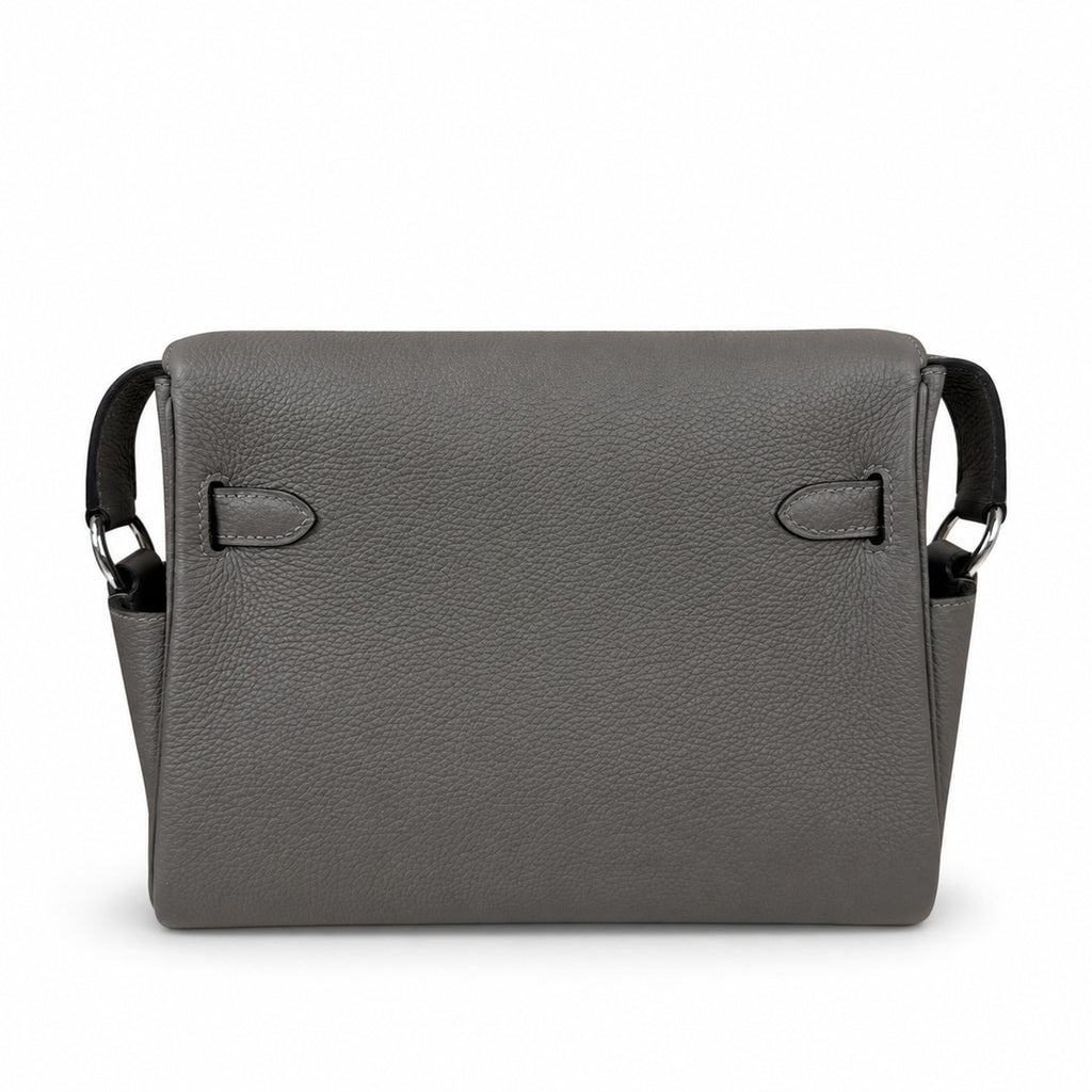 Kelly Messenger messenger bag for men and women, pewter gray Silver Buckle, imported leather, all-steel hand-waxed thread, the highest — Refined Top-Handle Bag
