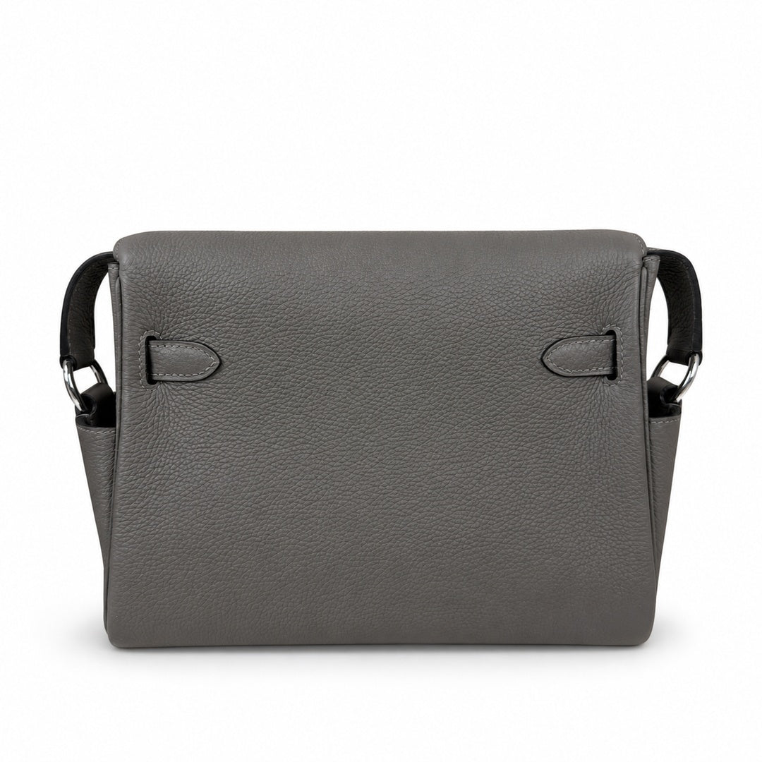 Kelly Messenger messenger bag for men and women, pewter gray Silver Buckle, imported leather, all-steel hand-waxed thread, the highest — Refined Top-Handle Bag