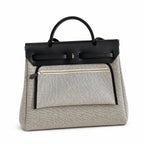 Herbag 31cm Saddle-Inspired Canvas Body with Leather Handle and Shoulder Strap — Elegant Canvas-and-Leather Bag