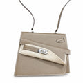 Kelly double-sided Desordre Epsom original palm print leather ck18 Elephant Gray Etoupe Silver Buckle PHW top hand sewing — Elegant Structured Carry Style