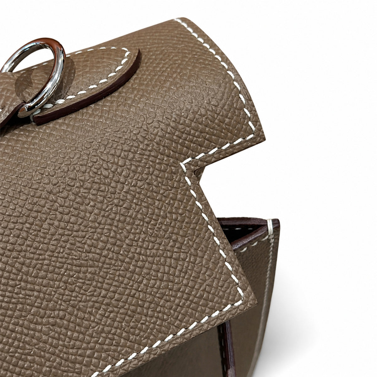 Kelly 25cm in Elephant Gray Epsom Leather with Silver Buckle Handmade — Distinctive Hand-Carry Bag