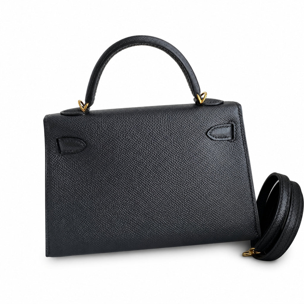 Mini Kelly II 19cm Epsom Leather Black Gold Buckle — Refined Mini Handbag