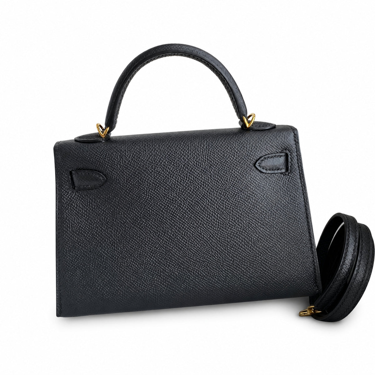 Mini Kelly II 19cm Epsom Leather Black Gold Buckle — Refined Mini Handbag