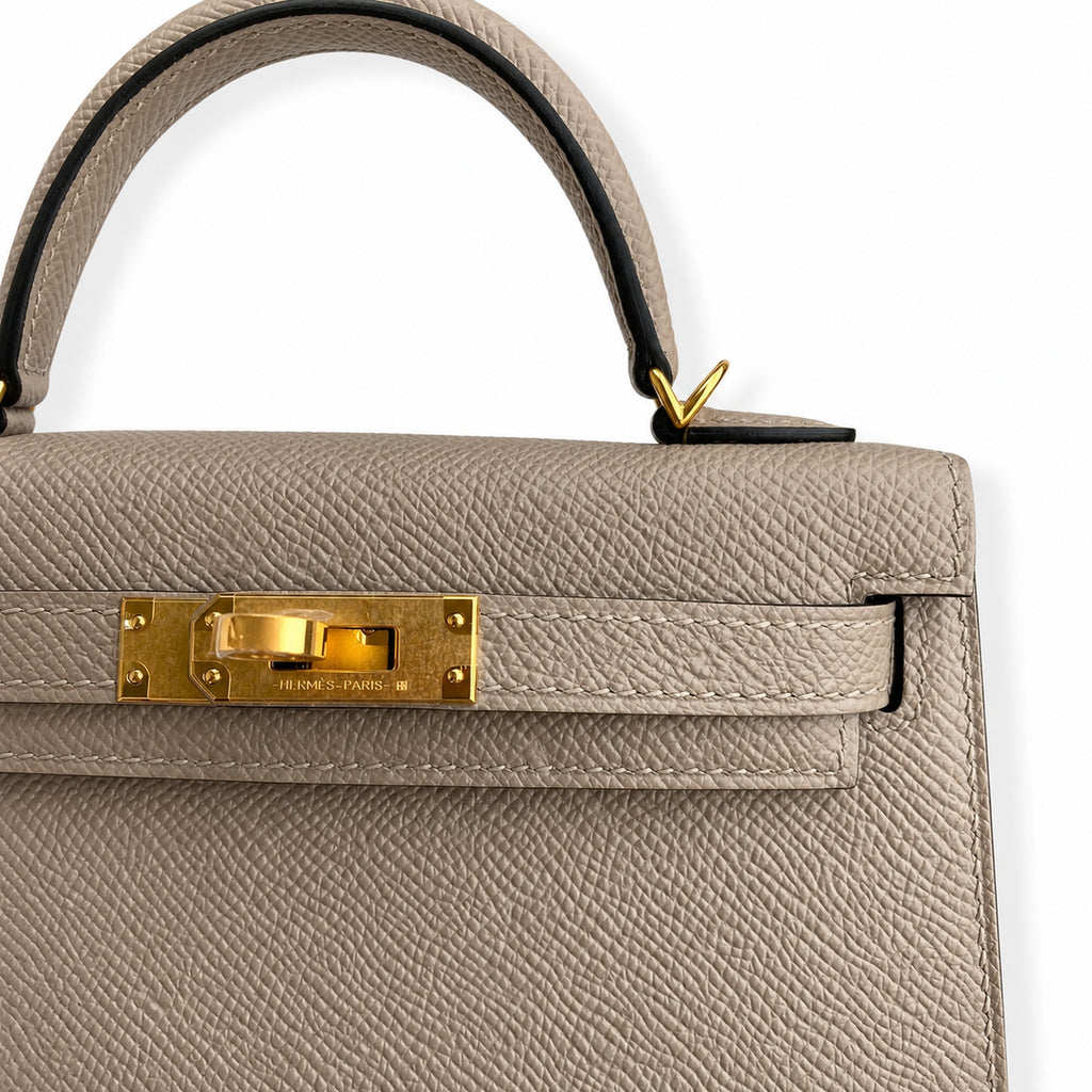 handmade Mini Kelly II 19cm imported Epsom Leather asphalt gray Gold Buckle — Small Structured Carry Style