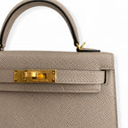 handmade Mini Kelly II 19cm imported Epsom Leather asphalt gray Gold Buckle — Small Structured Carry Style