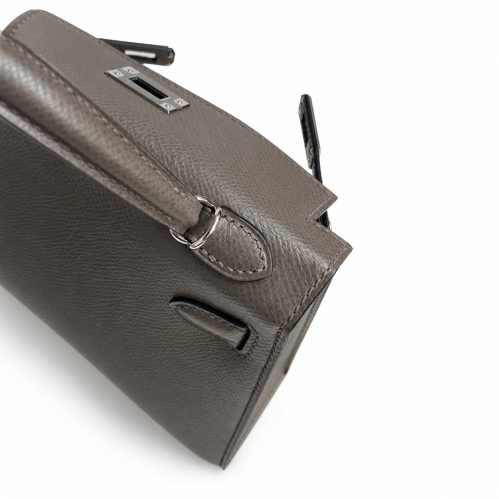 handmade Mini Kelly II 19cm imported Epsom Leather pewter gray Silver Buckle — Refined Mini Handbag