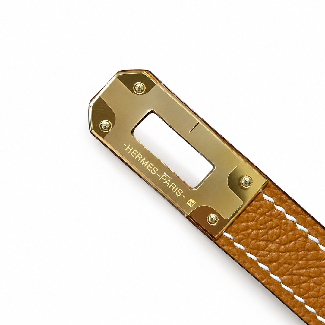 Kelly to go Color: ck37/Gold Size: 19*11.5*1.5cm Leather: Epsom Hardware: Gold Kelly crossbody bag, Golden Brown, cowhide, Gold Buckle, handmade P — Elegant Petite Clutch