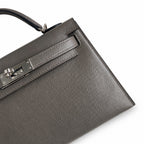 handmade Mini Kelly II 19cm imported Epsom Leather pewter gray Silver Buckle — Refined Mini Handbag