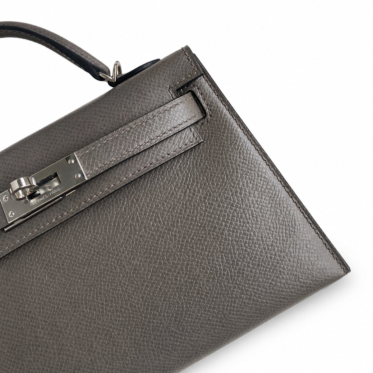 handmade Mini Kelly II 19cm imported Epsom Leather pewter gray Silver Buckle — Refined Mini Handbag