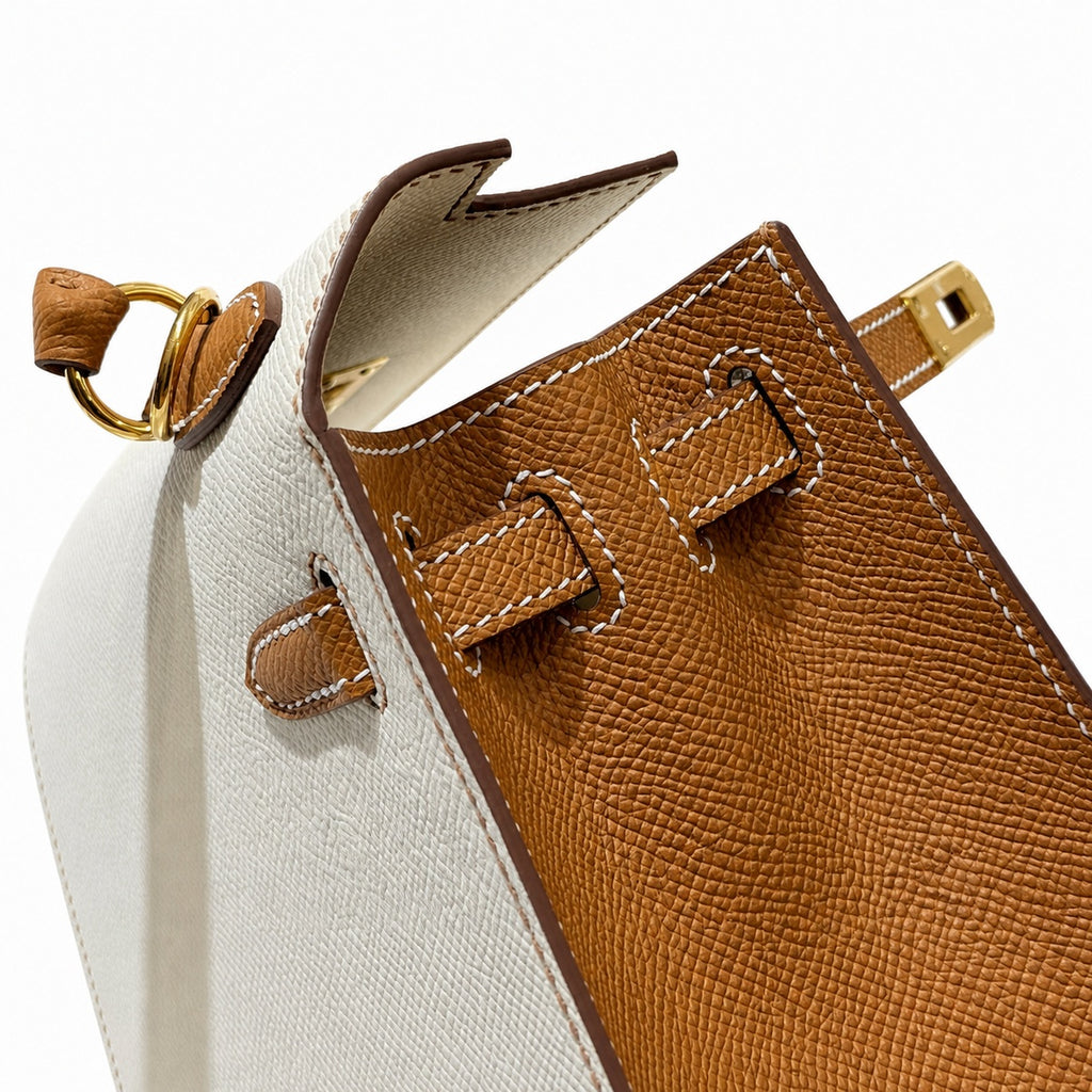 Kelly 25cm color-blocked Epsom Leather, classic leather and color matching — Sophisticated Carry Design