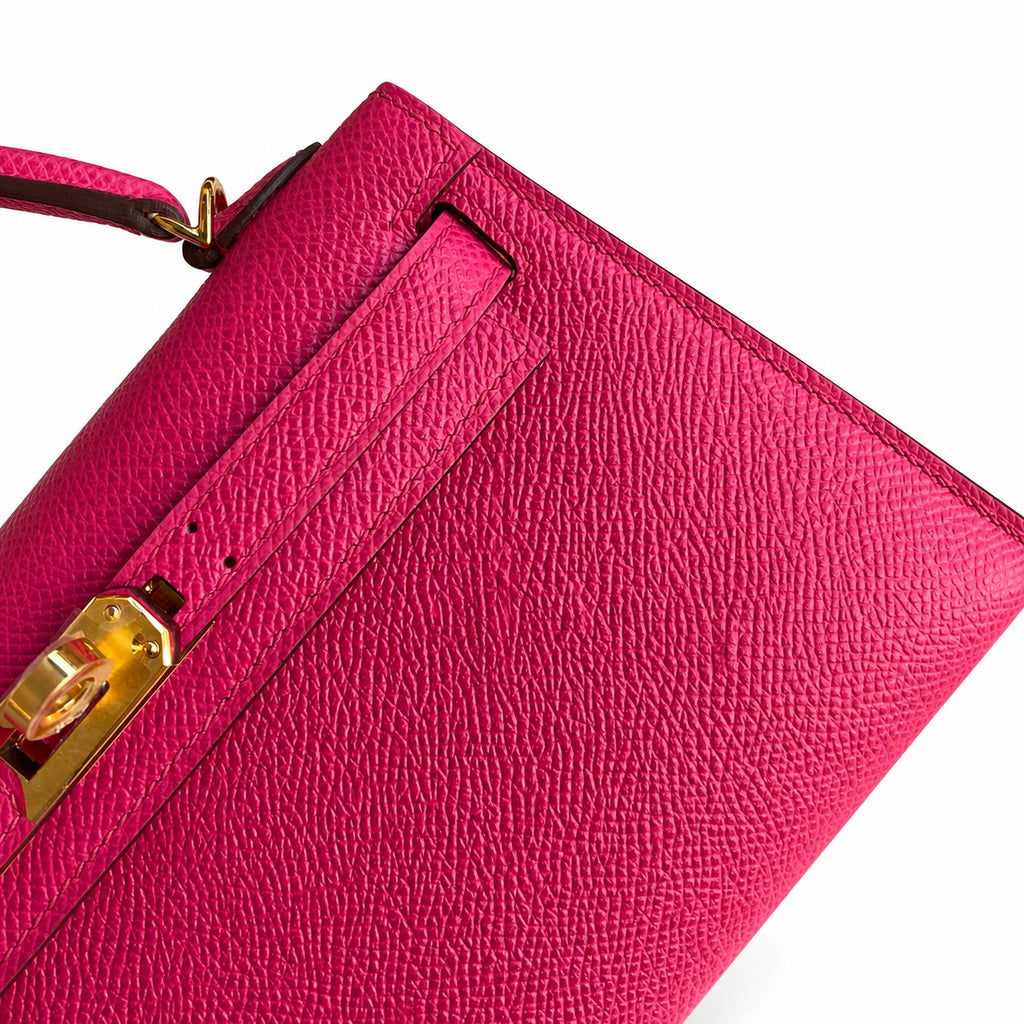 handmade Mini Kelly II 19cm imported Epsom Leather Pink Gold Buckle — Timeless Mini Top-Handle Design