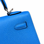 Kelly 25cm in Blue Epsom Leather with Silver Buckle Handmade — Timeless Top-Handle Design