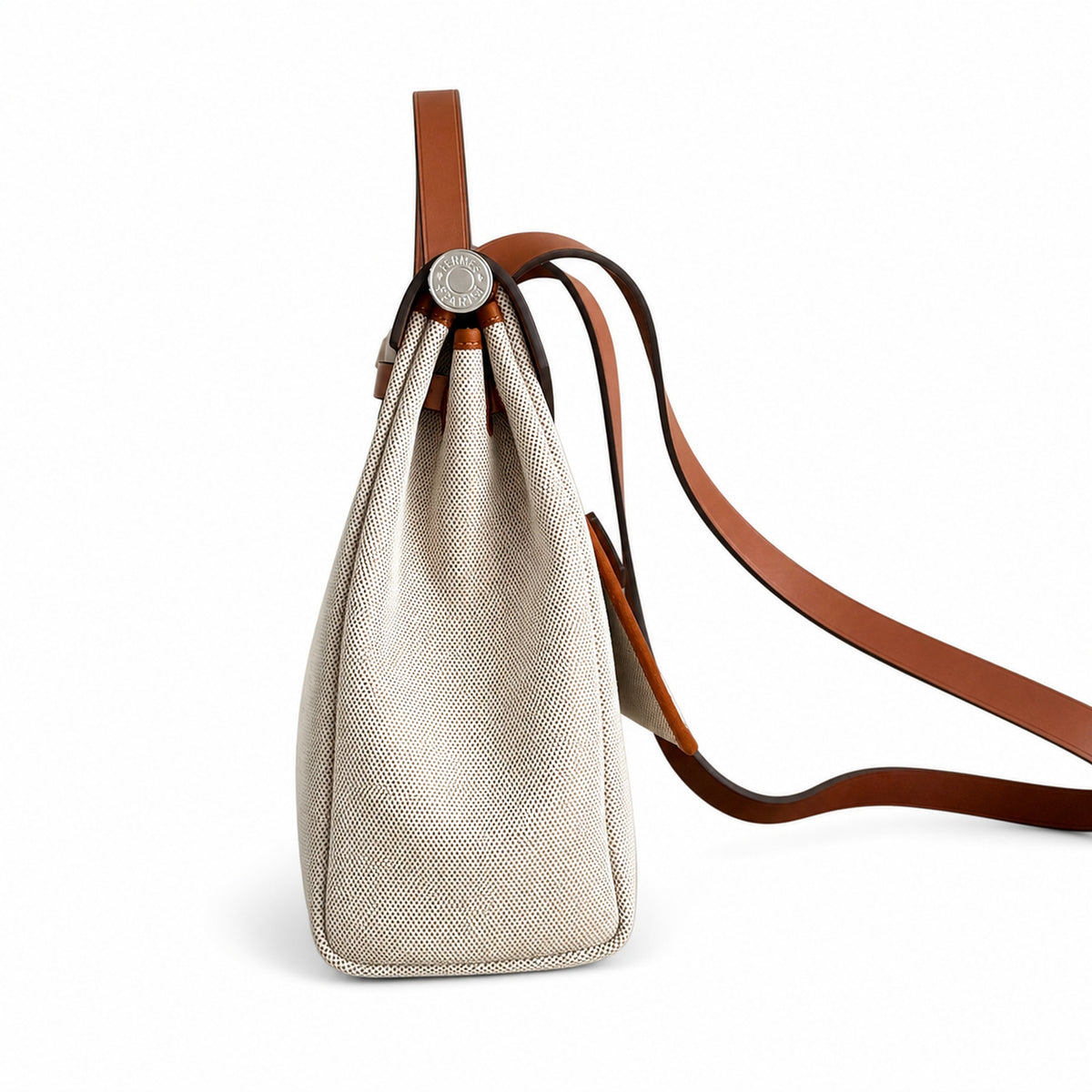 Herbag 31cm Saddle-Inspired Canvas Body with Leather Handle and Shoulder Strap — Distinctive Saddle-Inspired Handbag