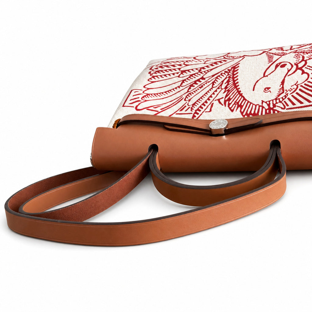 Timeless Leather-Accented Canvas Carry: Herbag 31cm Saddle-Inspired Canvas Body with Leather Handle and Shoulder Strap