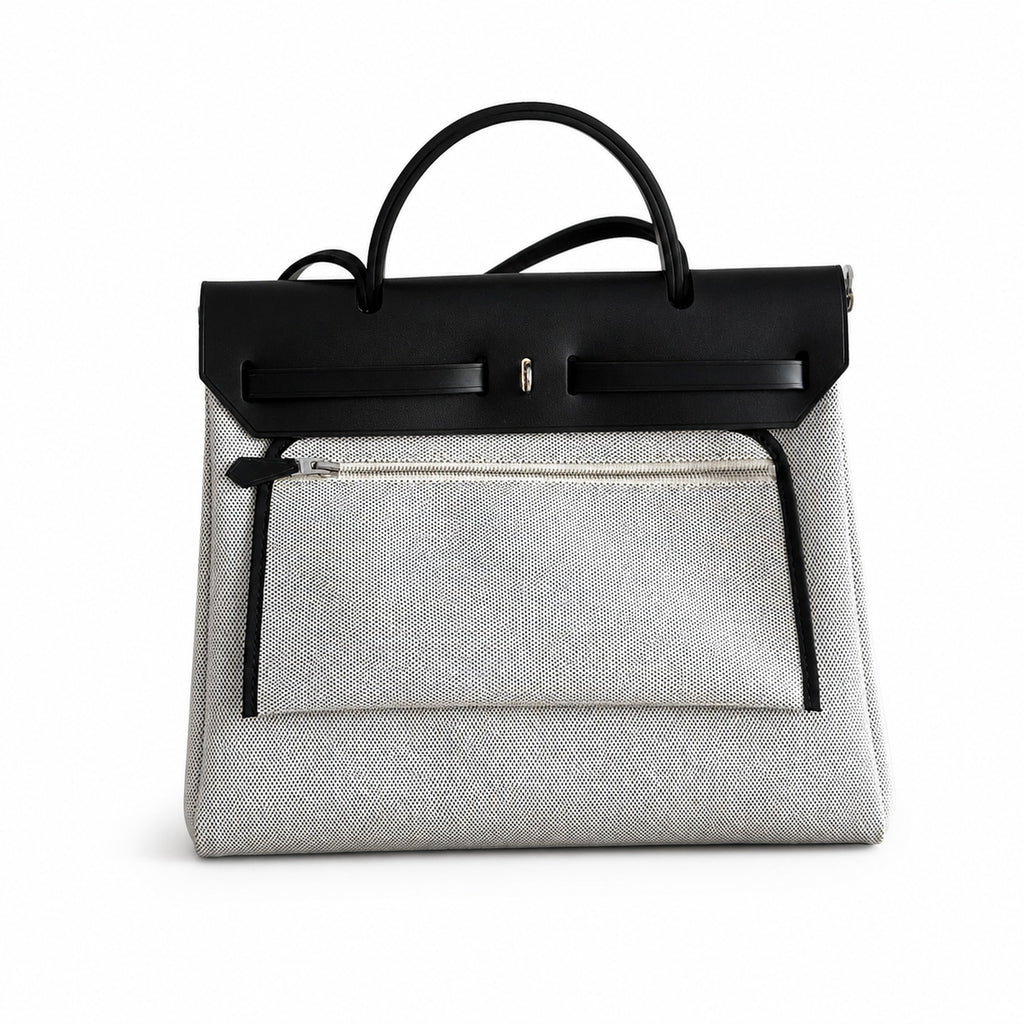 Herbag 31cm Saddle-Inspired Canvas Body with Leather Handle and Shoulder Strap — Saddle-Influenced Canvas Hand-Carry Style