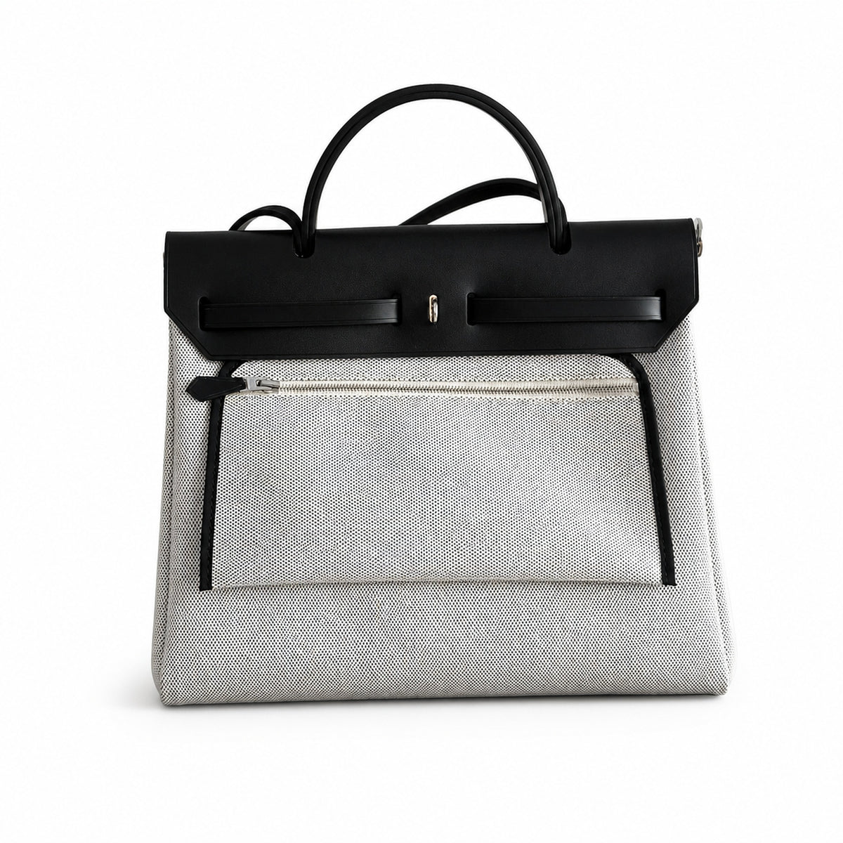 Herbag 31cm Saddle-Inspired Canvas Body with Leather Handle and Shoulder Strap — Saddle-Influenced Canvas Hand-Carry Style
