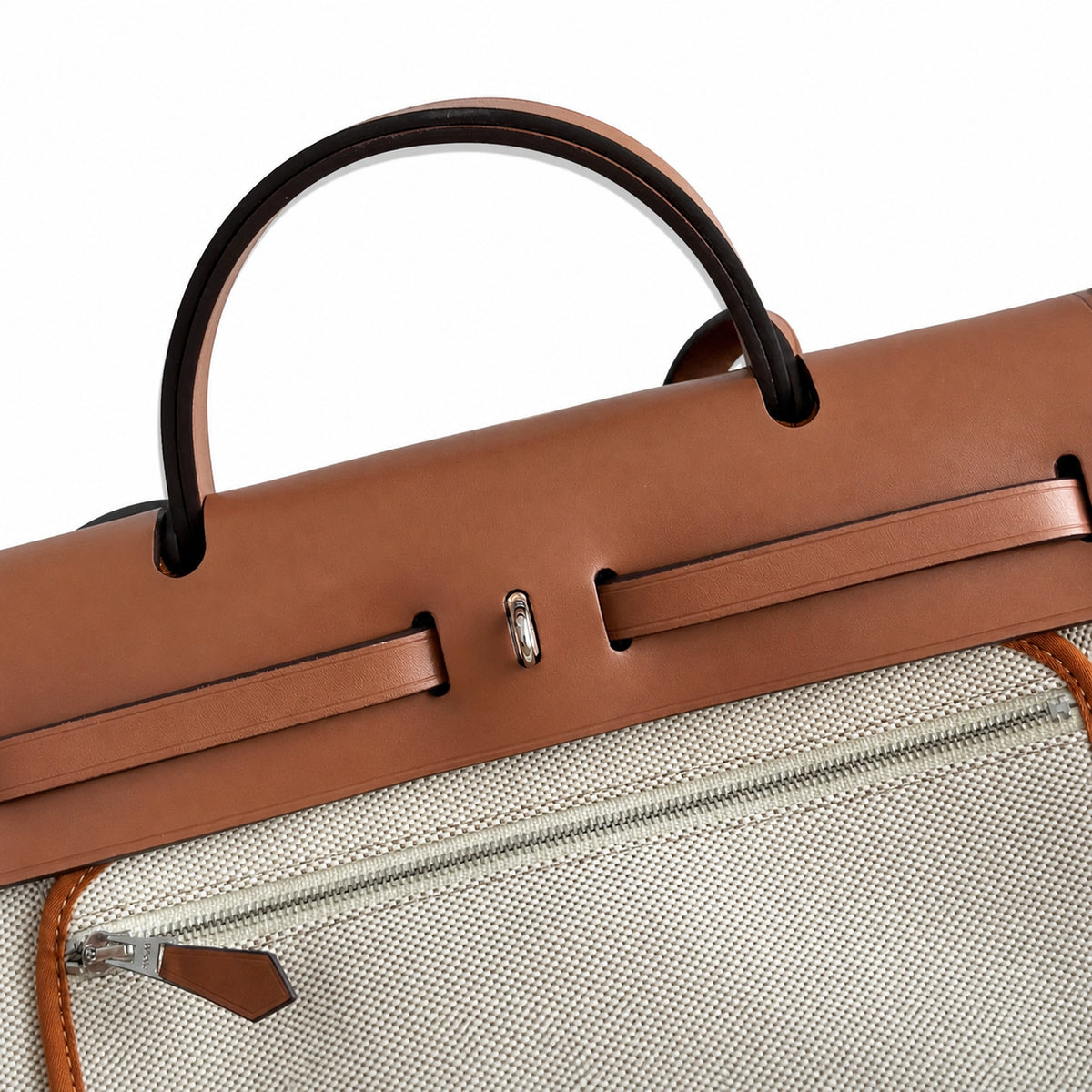 Polished Canvas-and-Leather Shoulder Style: Herbag 31cm Saddle-Inspired Canvas Body with Leather Handle and Shoulder Strap
