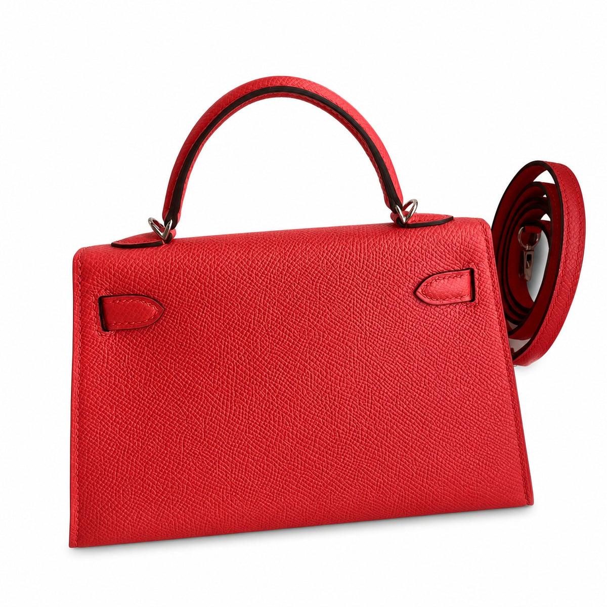 handmade Mini Kelly II 19cm imported Epsom Leather peach Pink Silver Buckle — Compact Top-Handle Bag