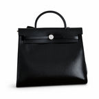 Elegant Leather-Accented Canvas Bag: Herbag 31cm Saddle-Inspired Canvas Body with Leather Handle and Shoulder Strap