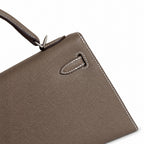 Elephant Gray, Gold and Silver buckles, Kelly 25, imported Epsom — Structured Top-Handle Handbag