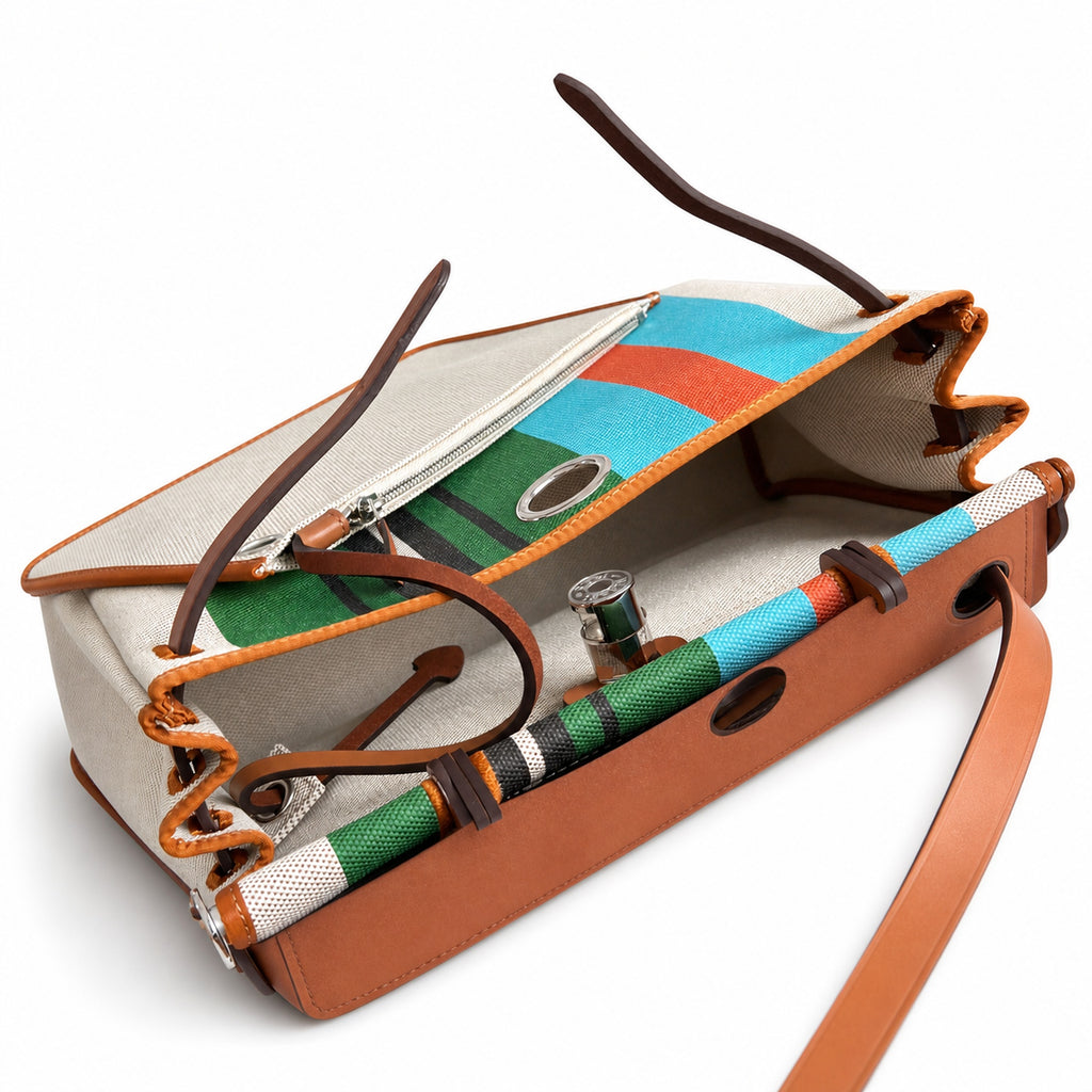 Versatile Leather-Trimmed Canvas Bag: Herbag 31cm Saddle-Inspired Canvas Body with Leather Handle and Shoulder Strap