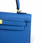 Kelly Kelly 25cm, Epsom Leather wax thread semi-handmade, Tanzania blue — Structured Top-Handle Handbag