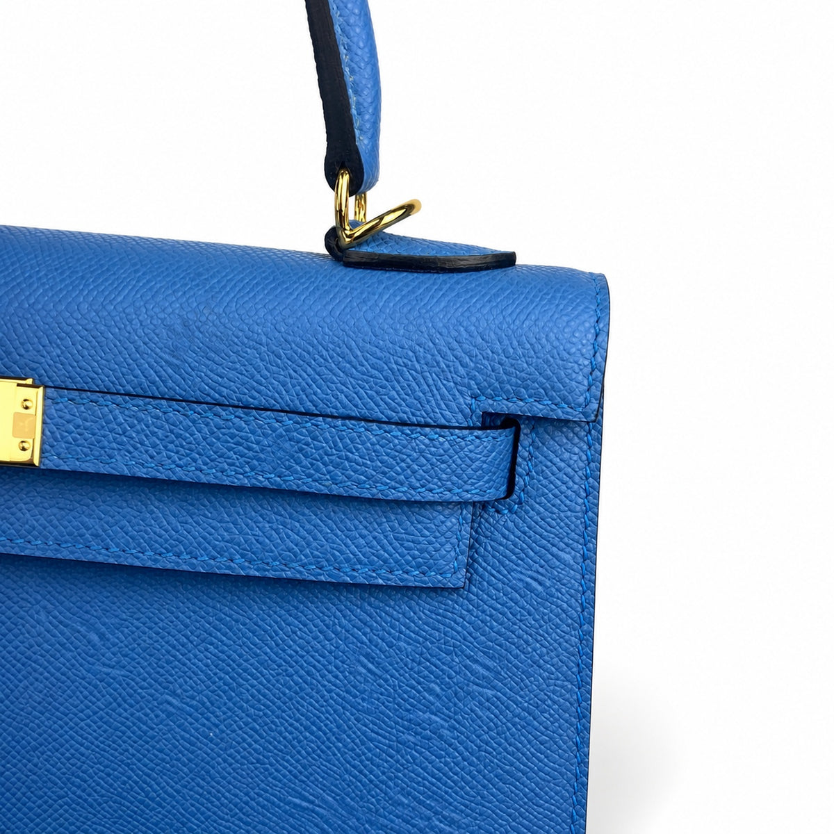 Kelly Kelly 25cm, Epsom Leather wax thread semi-handmade, Tanzania blue — Structured Top-Handle Handbag