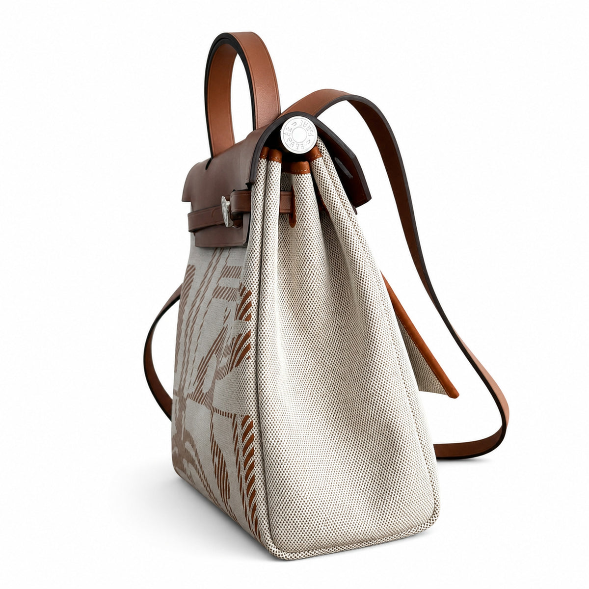 Herbag 31cm Saddle-Inspired Canvas Body with Leather Handle and Shoulder Strap — Canvas Body, Leather Handle and Shoulder Strap