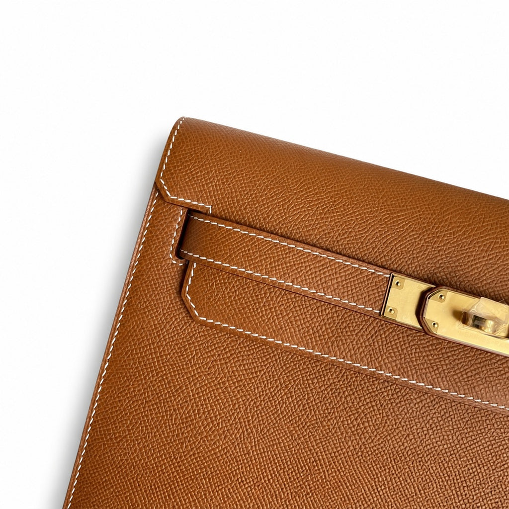 Kelly depeches25 Golden Brown Epsom Gold Buckle handmade men's — Sophisticated Compact Carry