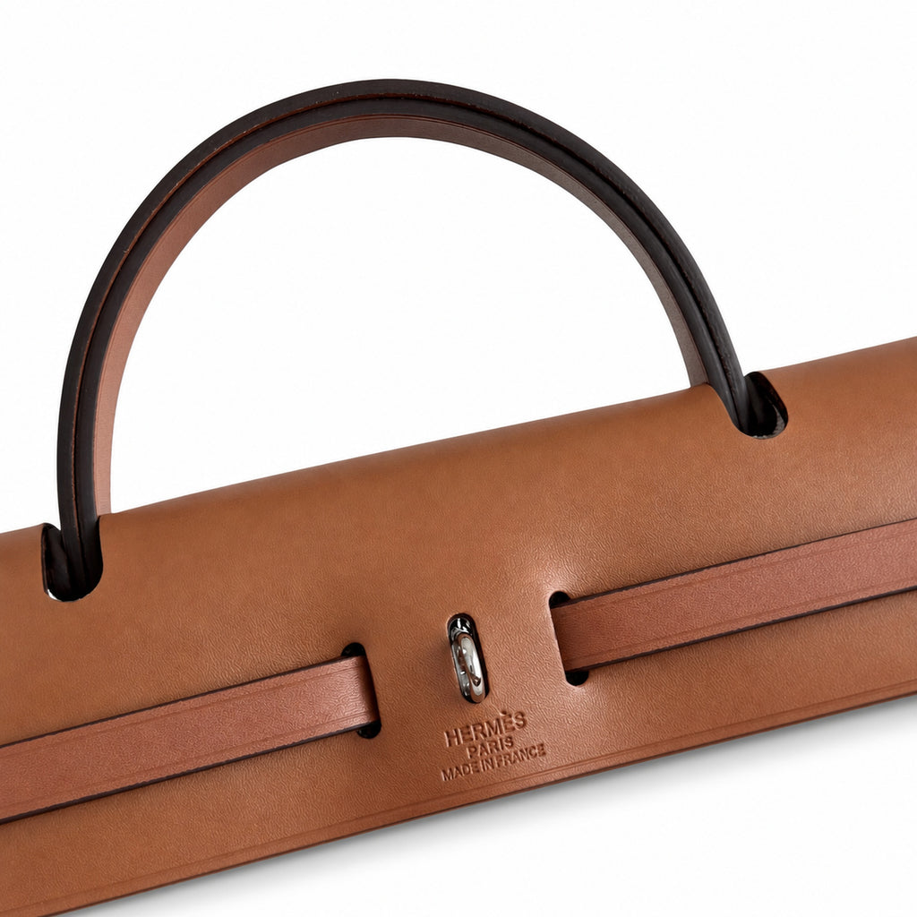 Canvas Shoulder Bag with Leather Accents: Herbag 31cm Saddle-Inspired Canvas Body with Leather Handle and Shoulder Strap