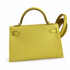 handmade Mini Kelly II 19cm imported Epsom Leather lemon yellow Gold Buckle — Elegant Compact Carry Style