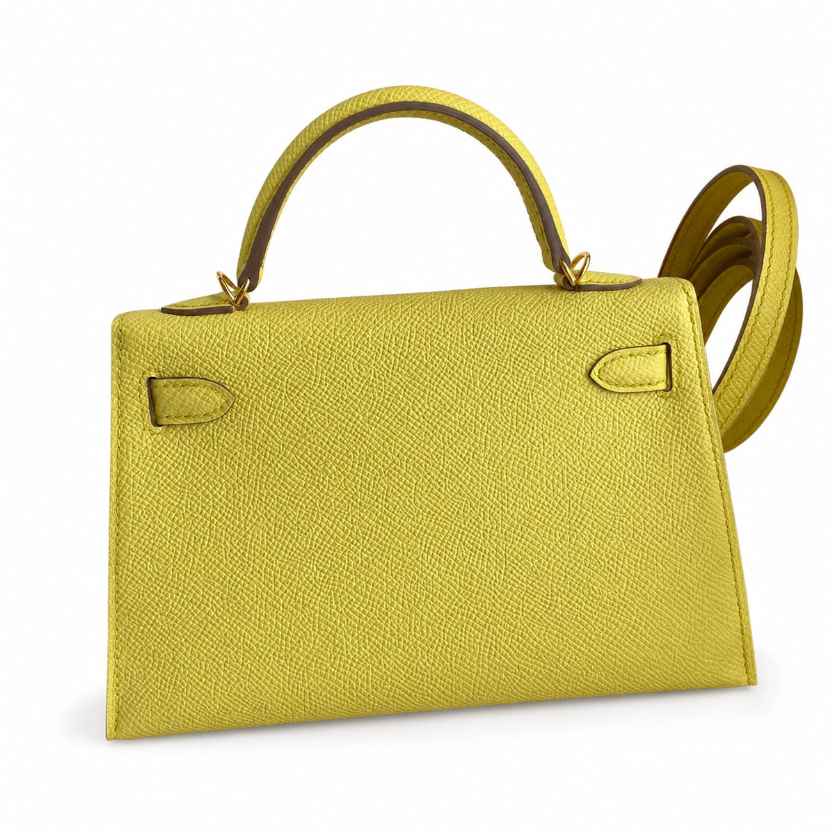 handmade Mini Kelly II 19cm imported Epsom Leather lemon yellow Gold Buckle — Elegant Compact Carry Style