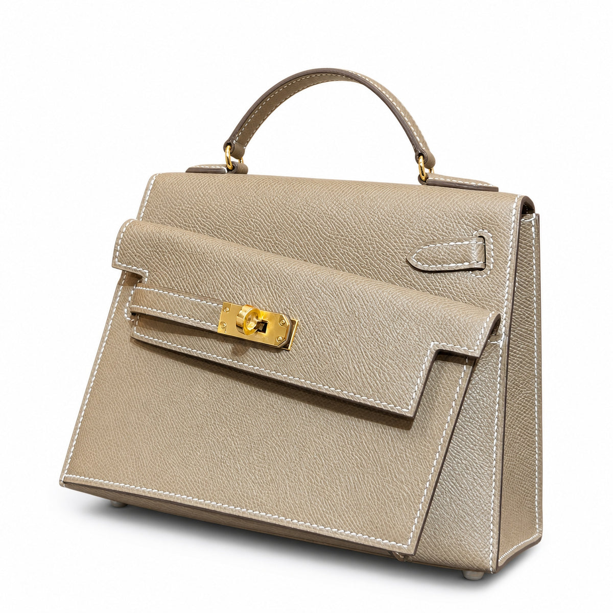 Double-sided Kelly DESORDRE original Epsom Leather etoupe gray Elephant Gray order — Polished Two-Sided Top-Handle Bag