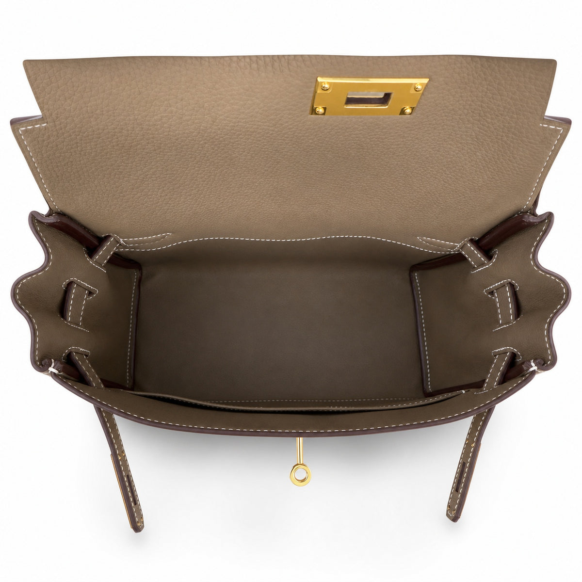 Kelly Messenger messenger bag for men and women, Elephant Gray Gold Buckle, imported leather, all-steel hand-waxed thread, the highest — Classic Hand-Carry Silhouette