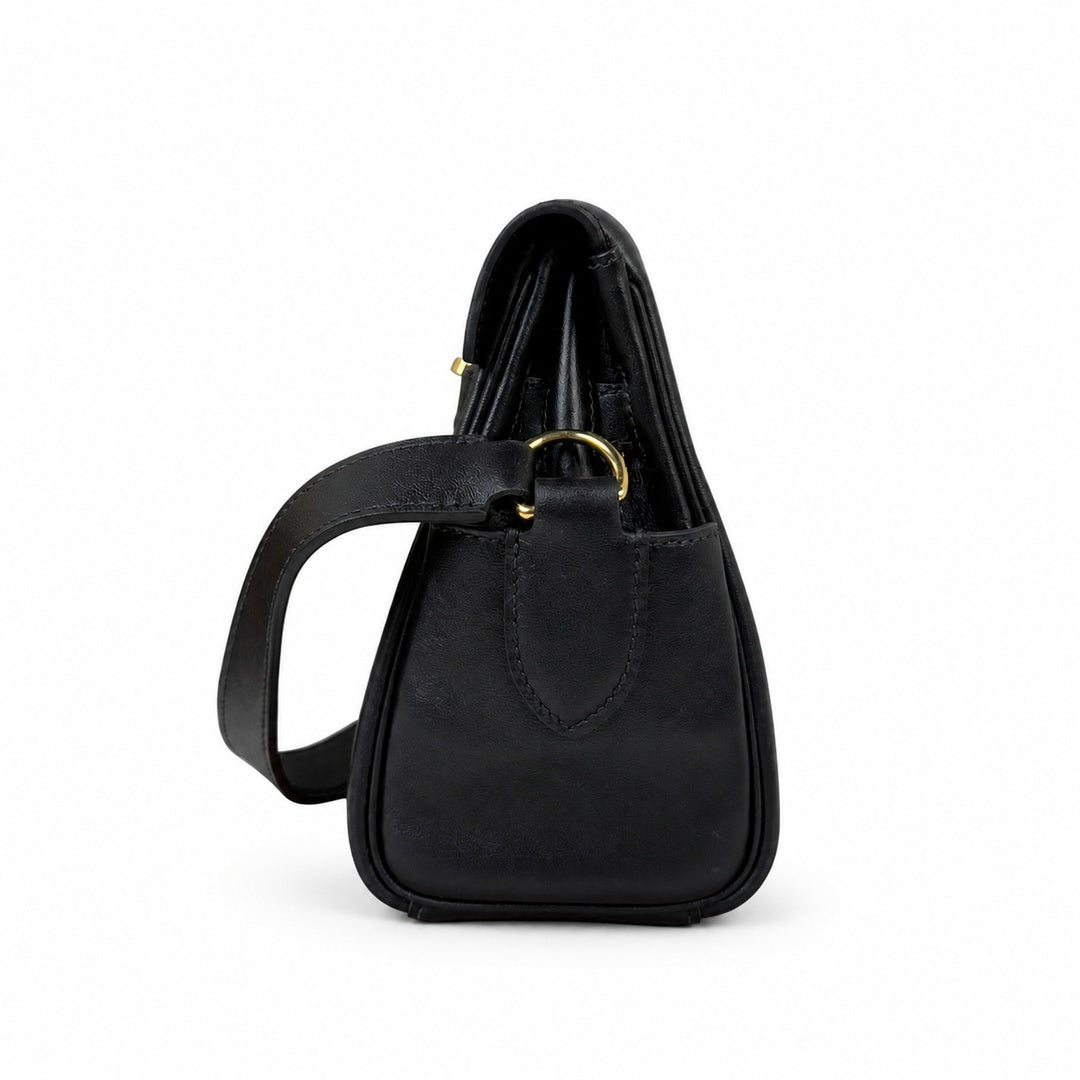 Black Gold Kelly Messenger messenger bag for men and women, Black Gold Buckle, imported leather, all-steel hand-waxed thread, the highest — Timeless Top-Handle Design