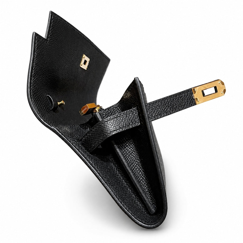 Kelly in Black Epsom Leather with Gold Buckle — Structured Top-Handle Handbag
