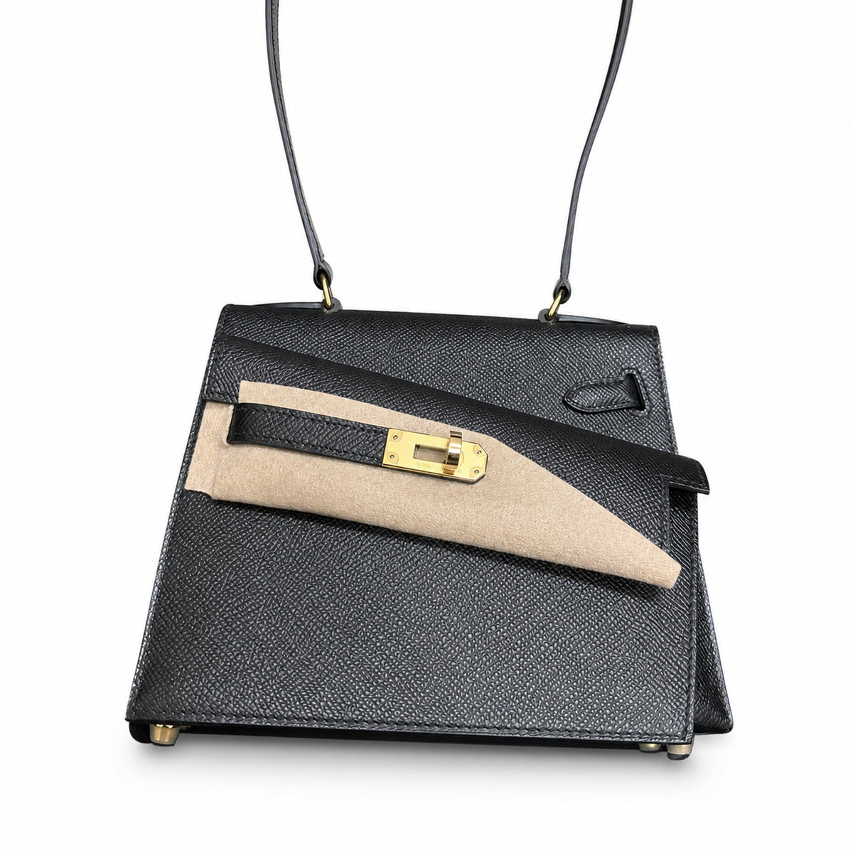 Kelly double-sided Desordre Epsom original palm print leather ck89 Black Noir Gold Buckle GHW top hand sewing — Distinctive Double-Sided Handbag