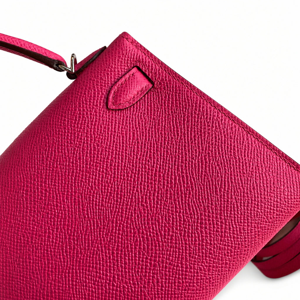 handmade Mini Kelly II 19cm imported Epsom Leather Pink Silver Buckle — Distinctive Petite Bag