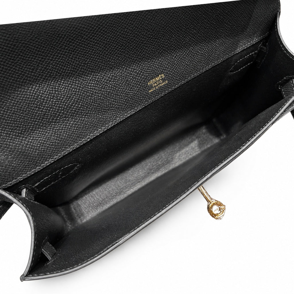 Kelly Depeches 25cm Epsom Leather 89 Noir Black top handcrafted — Versatile Hand-Carry Clutch