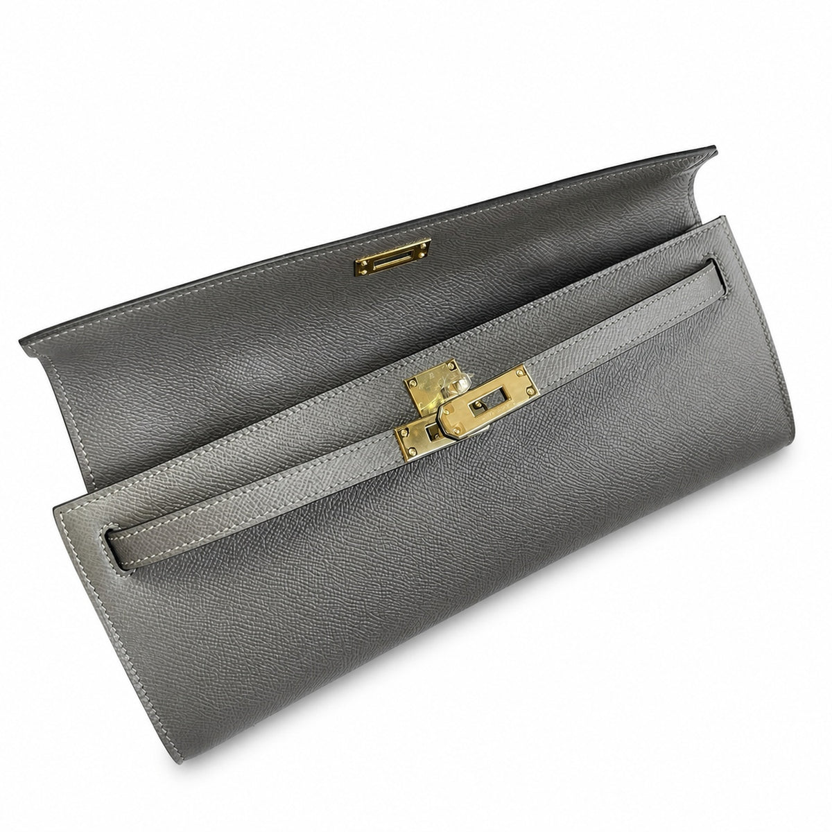 Kelly Cut 31 Clutch Epsom Leather Pewter Gray — Sophisticated Evening Clutch