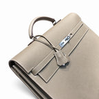 Kelly briefcase 38cm Epsom Leather 18 Etoupe Elephant Gray top handcraft — Polished Hand-Carry Briefcase