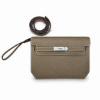 Structured Hand-Carry Clutch: Kelly Depeches 25cm Epsom Leather, 18 Elephant Gray, Silver Buckle