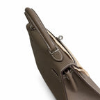 Elephant Gray, Gold and Silver buckles, Kelly 25, imported Epsom — Structured Top-Handle Handbag