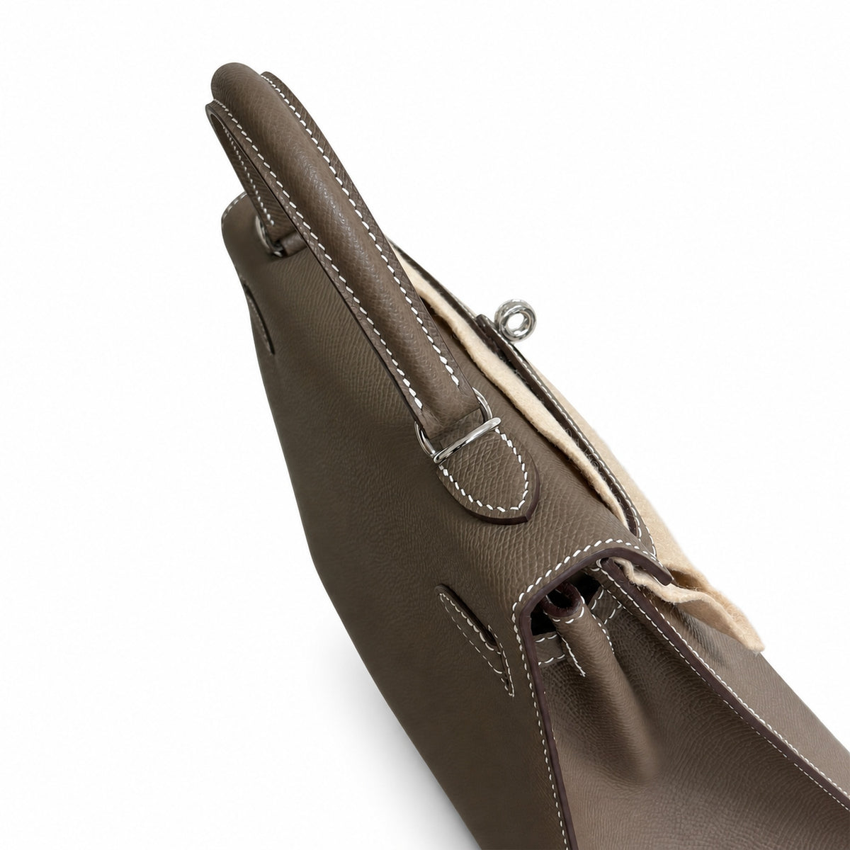 Elephant Gray, Gold and Silver buckles, Kelly 25, imported Epsom — Structured Top-Handle Handbag