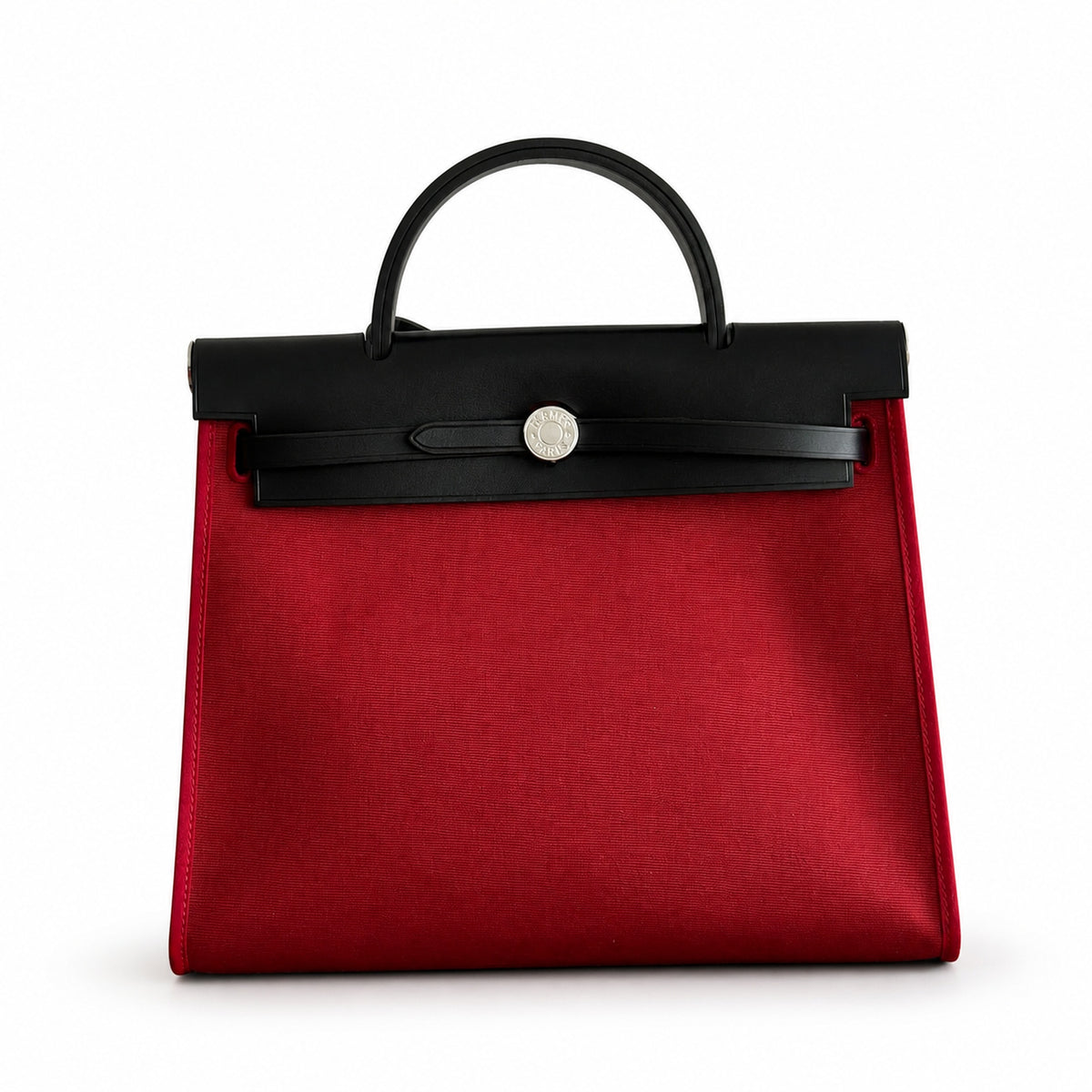 Herbag 31cm Saddle-Inspired Canvas Body with Leather Handle and Shoulder Strap — Canvas-and-Leather Top-Handle Style